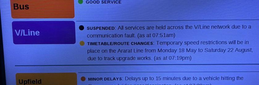V/Line status: no trains running
