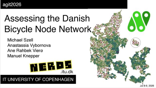Title slide with title, authors, and a colorful map/network of Denmark
