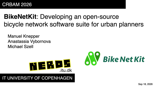 Title slide titled "BikeNetKit: Developing an open-source bicycle network software suite for urban planners"