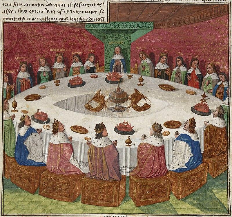 A depiction of the Knights of the Round Table from 1470, depicting a scene from the Prose Lancelot.