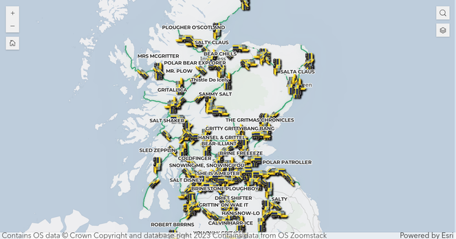 Mapa de na carbadan agus tha ainmean èibhinn orra mar Gritallica 's Grittin' on wae it