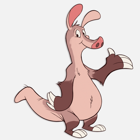 Drawing of a anthropomorphic cartoon aardvark. It has largely natural coloration though I did make it more reddish to make it pop a bit.