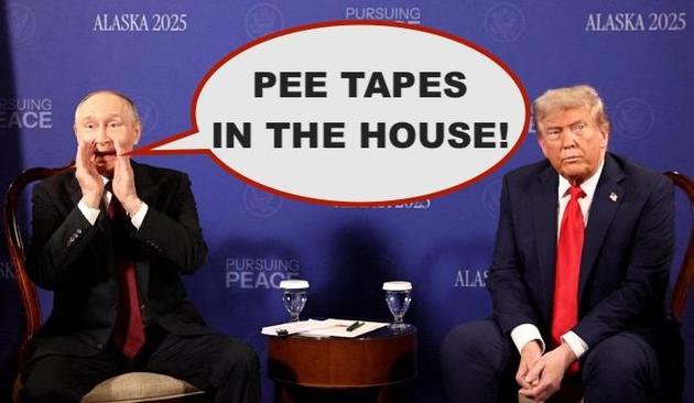 Meme regarding Alaska summit and Trump pee tapes.