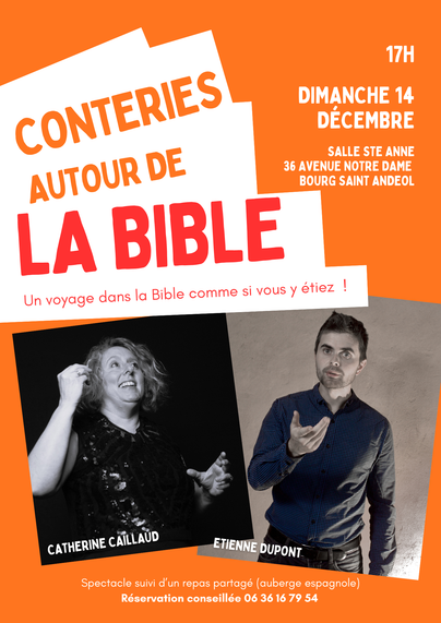 Affiche du spectacle Conteriers autour de la Bible. 
Les photos de Catherine Caillaud et Étienne DUPONT