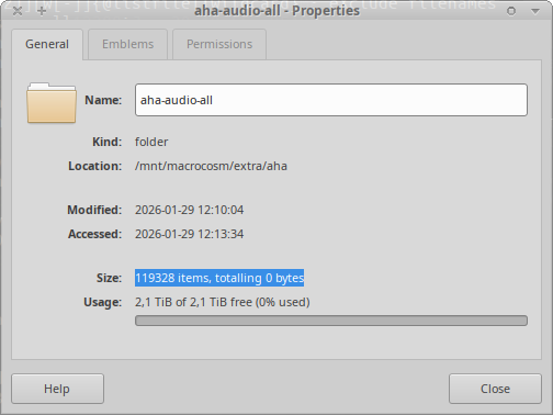 thincopy of 119328 items: totalling 0 Bytes (payload), all metadata stored in xattrs does not show up here.