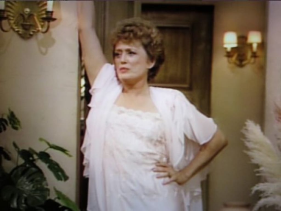 Stunning looking Blanche Deveraux in a white negligee from the Golden Girls.