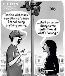 Two people talking
First person: "I am fine with surveillance, I haven't done anything wrong"
Second person  "until someone changes the definition of 'wrong' ."