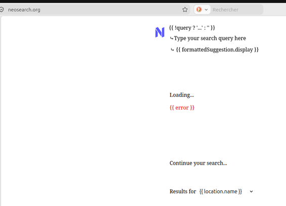 A search engine page that can't render anything without javascript on with JS templating all over the place.