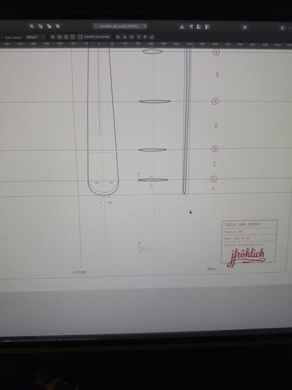 A technical drawing with measurements showing the front and the side of the new oar.