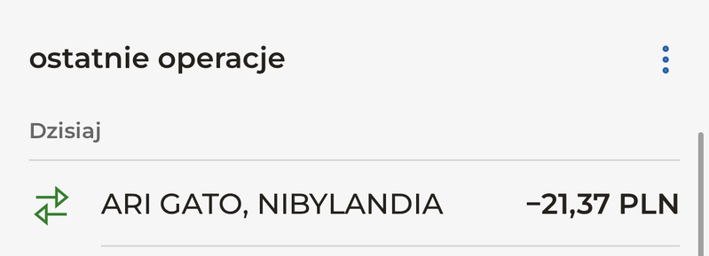 mobile banking app, says: Ari Gato, nibylandia, 21.37 PLN