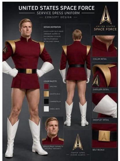 A rework of Trump's poster for the proposed "Space Force" uniform, showing the figure dressed like Zapp Brannigan from "Futurama".