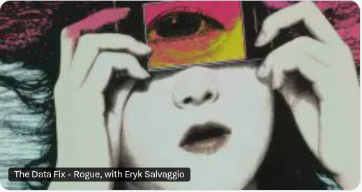 The podcast cover image showing a graphic of a female face with the eyes obscured by a mobile phone showing a single enlarged eye.