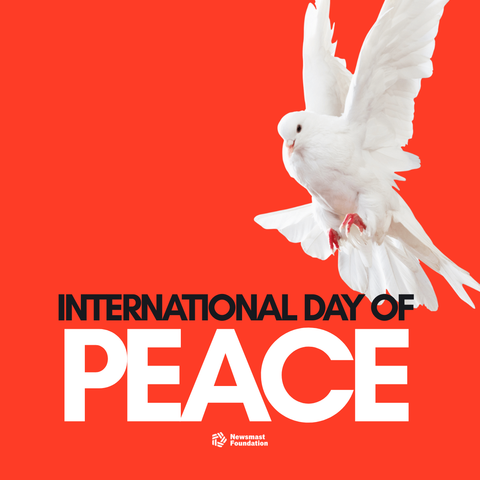 An image of a dove against a bright orange background. 

The graphic reads: International day of Peace. Newsmast Foundation.
