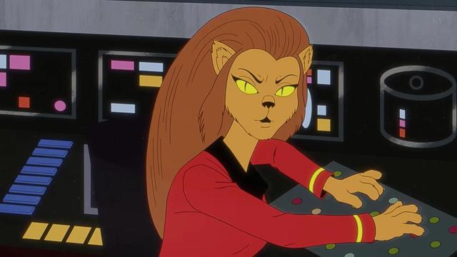 Lt M'Ress at her control panel in ST:The Animated Series