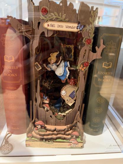 An Alice in wonderland book book where she falls through the rabbit hole