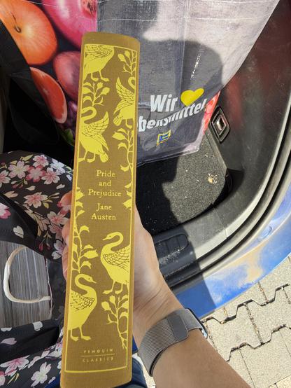 View of the back of the book with the same inscription and pattern