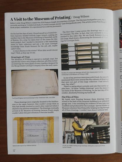 Opening page of an article by Doug Wilson titled “A Visit to the Museum of Printing”, in the Museum of Printing newsletter.