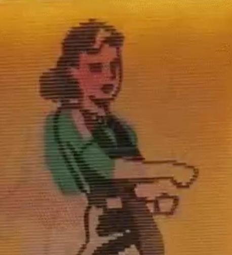 Lenticular frame: green blouse doesn't line up with right sleeve line (viewer's left)