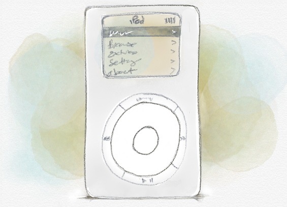 A sketch of an original white iPod done for Inktober 2026 under the prompt for "Relic". In religion, a relic is an object or article of religious significance from the past, and this seemed to me to fit the theme rather nicely. The background is done in a yellow and light blue watercolor wash, and the iPod itself is drawn with a pencil sketch. No line is straight, it nearly looks like a small child drew it, but hey... it's mine and I drew it myself. Hope you are having a great day two.