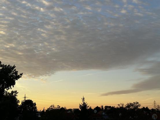 Sunset under ripples clouds a blue and lemon tinge