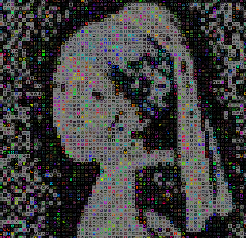 Vermeer's "Girl with a pearl earring" reimagined in pixellated form. 8x8 retro sprites in an ascii-art style