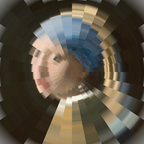 the girl with the pearl earring, passed through a recangular to polar transformation and quantised horizontally, then the image reconstructed. The original subject can still be discerned (if you squint a bit)