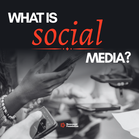 An image reads "What is social media?". In the background an image of a group of people stood using their smartphones can be seen.