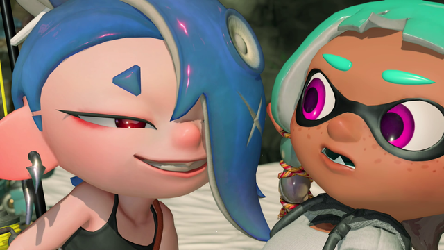 shiver the octoling staring unbelievably flirtily at the main character, the mechanic