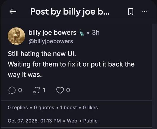 screenshot of a post with some of the buttons at the top instead of the bottom