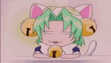 its deijiko, from digicharat, with a smug laugh. she has huge gold jingle bells on her cat ears and 1 around her neck.