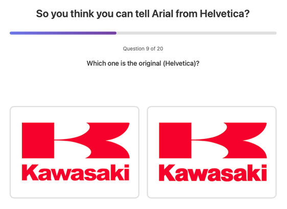 Deux noms de marque Kawasaki, lequel est en Arial, lequel en Helvetica ?