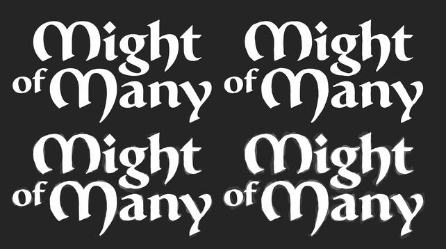 The “Might of the Many” logo I’ve posted a few times this week. First as it is, then with its silhouette bumped by subtle noise, then with what looks like layers of maybe watercolor paint added under it, and finally with the layers of paint made more obvious.
