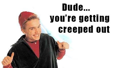 Old image of Ben Curtis -- who became known for saying "Dude, you're getting a Dell" -- with text reading "Dude... you're getting creeped out"