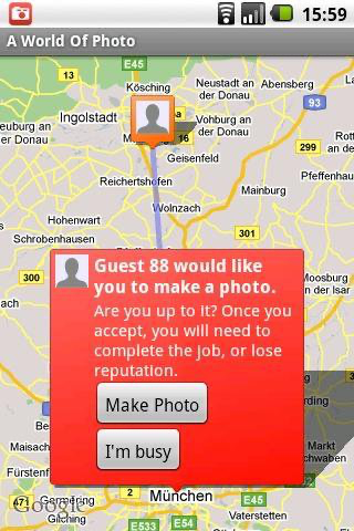 Screenshot of the app, asking you to make a photo