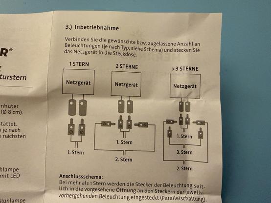 Herrnhuter Stern stromnschluss Anleitung mit vielen kleinen Steckern