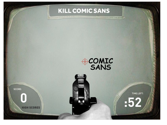 un pistolet pointé sur comic sans
