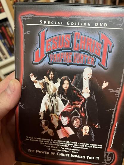 Photo of a special edition DVD of Jesus Christ vampire Hunter held in my hand.