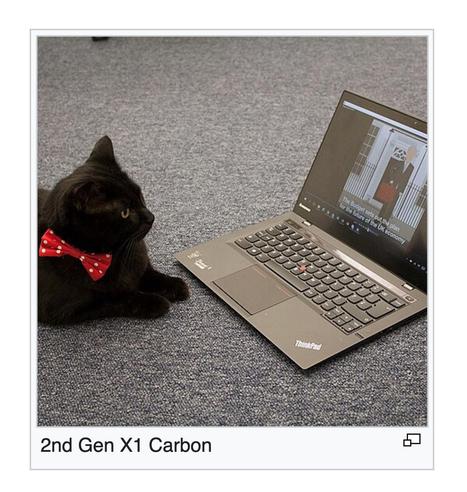 photo of cat looking at thinkpad, captioned "2nd Gen X1 Carbon"