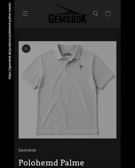 Screenshot des Gemsbok Onlineshops Im Bild ein Poloshirt mit Palmenstickerei