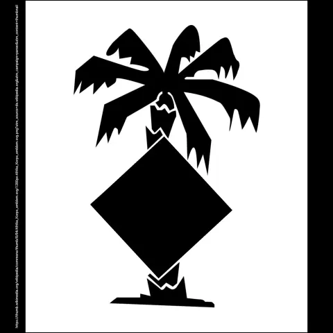 Signet des Afrikacorps der Wehrmacht. Das Hakenkreuz in der mitte des Stammes wurde mit einer schwarzen Raute unkenntlich gemacht. Die Krone und die Palmwedel zeigen die exakt identische stilisierte Form mit ausgezackten Spitzen wie die Palmstickerei von Gemsbok.