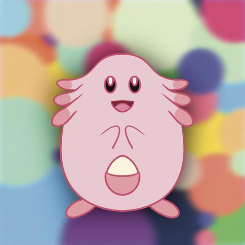a mirrored drawing of the Pokémon Chansey in front of a blurred color circle background