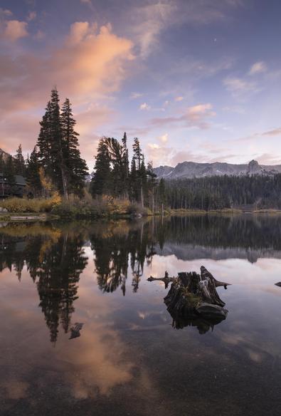 A color photograph of clouds lighting up in wonderful colors at sunset. The location is in Twin Lakes, just outside of Mammoth Lakes in the Eastern Sierra of California.