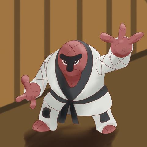 a drawing of the Pokémon Throh in a brown room