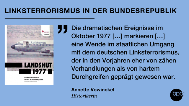 Der Post mit dem Titel: „Linksterrorismus in der Bundesrepublik“ stellt das Zeitbilder-Band „Landshut 1977“ vor. Dazu ein Zitat von der Historikerin Annette Vowinckel: „Die dramatischen Ereignisse im Oktober 1977 […] markieren […] eine Wende im staatlichen Umgang mit dem deutschen Linksterrorismus, der in den Vorjahren eher von zähen Verhandlungen als von hartem Durchgreifen geprägt gewesen war.“