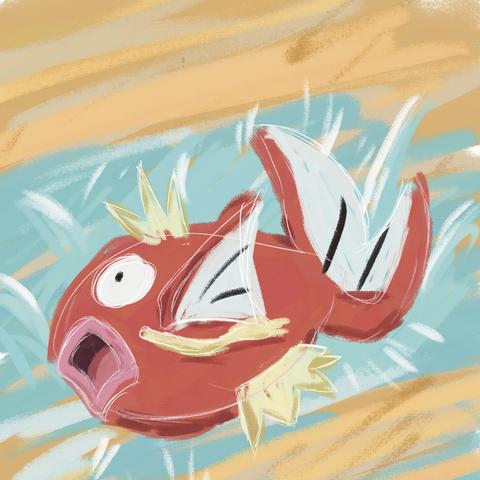 A drawing of Magikarp done in a sketchy style with pastel brushes