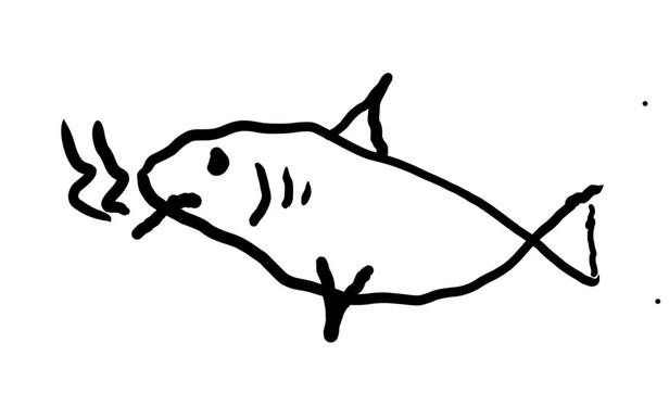 A crudely drawn shark holds a cigar in its mouth