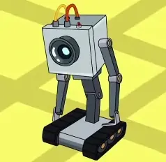 Cartoon drawing of the small "You pass butter" robot from Rick and Morty.
Rick completes building the robot at the dinner table, sets it down.
Rick: Pass the butter.
Robot: [passing the butter] What is my purpose?
Rick: You pass butter.
Robot: Oh my God!
Rick: Yeah, welcome to the club, pal.