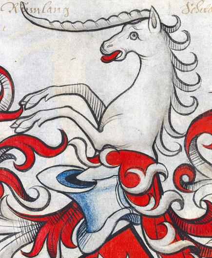 #Unicorn crest. Scheibler Armorial, Germany ca. 1450-1480. München, Bayerische Staatsbibliothek, Cod.icon. 312 c, p. 99.
#medieval #MedievalArt