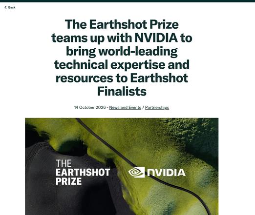 The Earthshot Prize
teams up with NVIDIA to
bring world-leading
technical expertise and
resources to Earthshot
Finalists
14 2026 - f