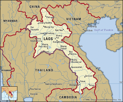 Map showing Laos and its neighbors